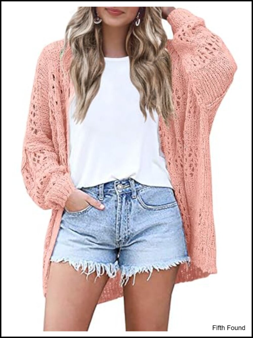 Lightweight Crochet Cardigan Sweater Open Front Batwing Sleeve Knit